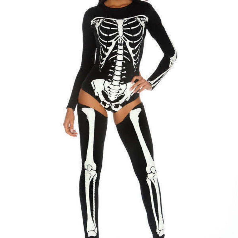 Skeleton Bad to the Bone Halloween Costume S/M Black White